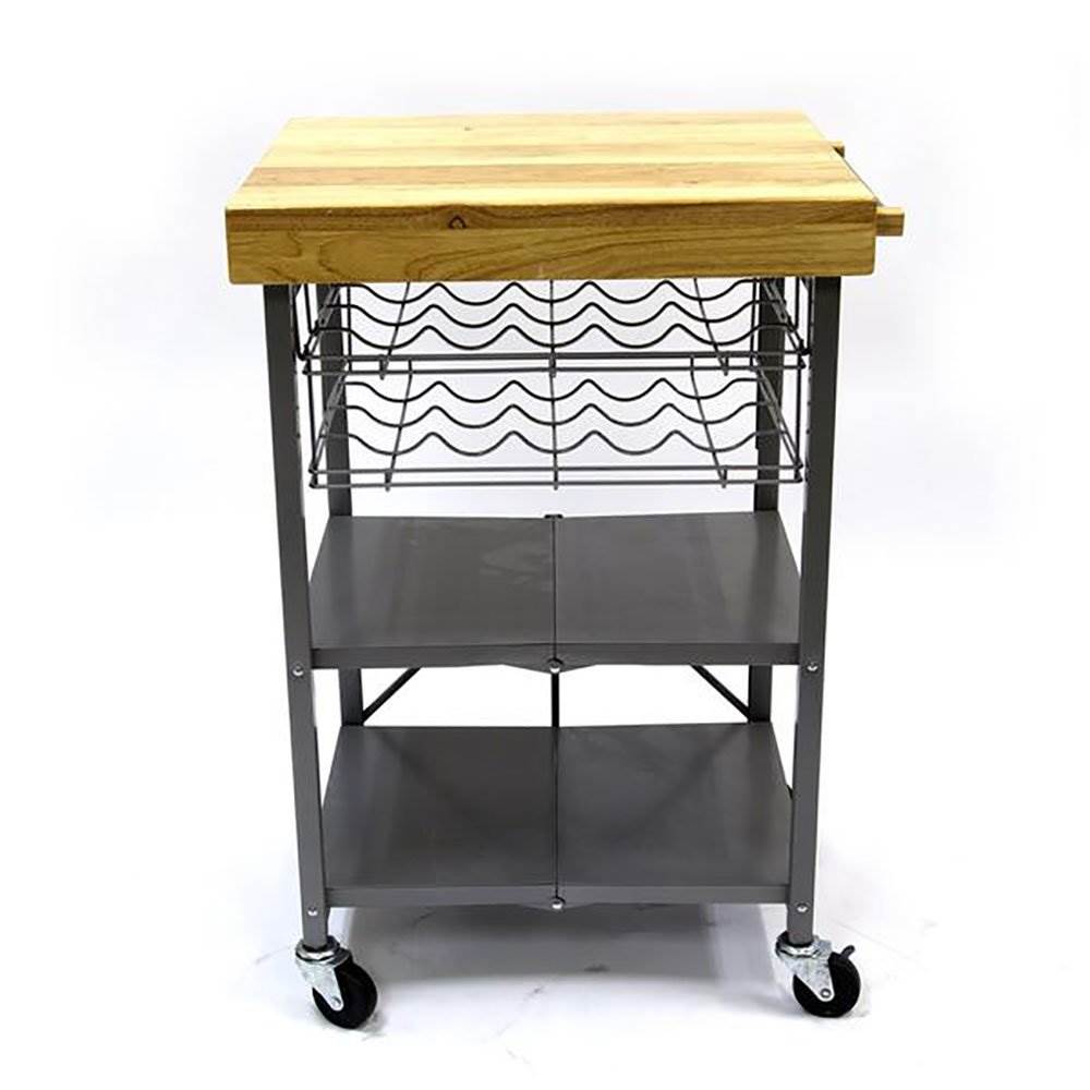 Origami Wheeled Kitchen Island Bar Cart with Double Wine Rack Bottle Holder - VMInnovations