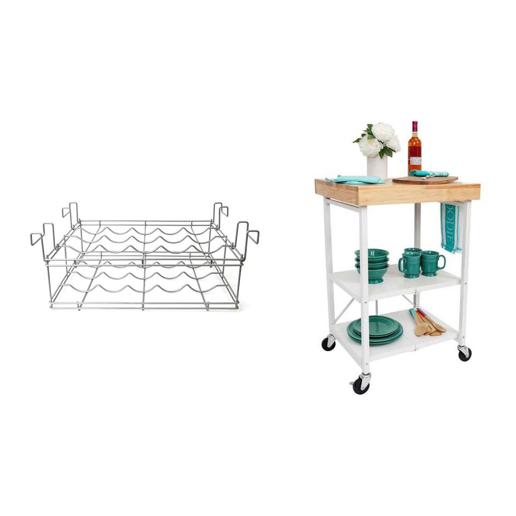 Origami Wheeled Kitchen Island Bar Cart with Double Wine Rack Bottle Holder - VMInnovations