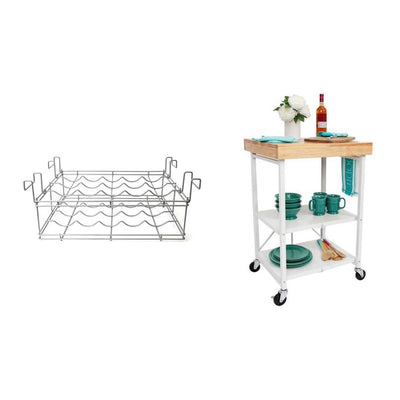 Origami Wheeled Kitchen Island Bar Cart with Double Wine Rack Bottle Holder - VMInnovations