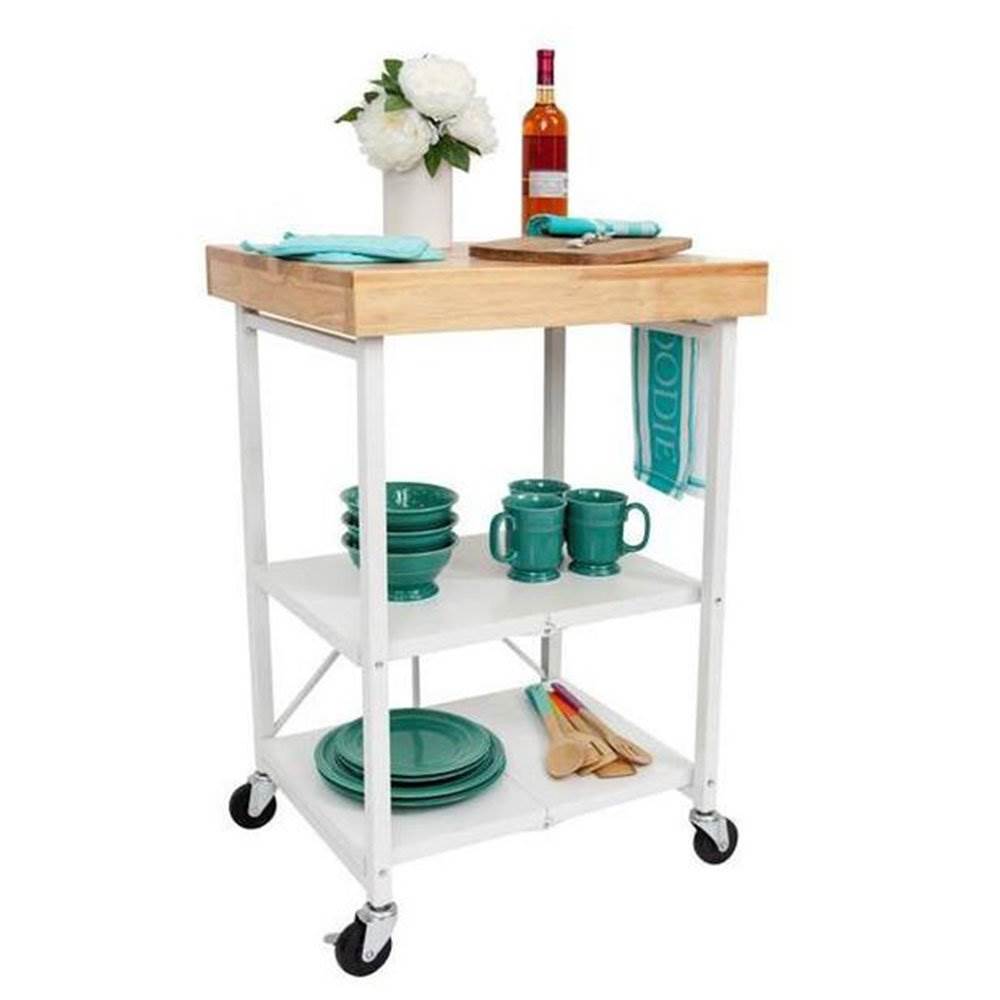 Origami Wheeled Kitchen Island Bar Cart with Double Wine Rack Bottle Holder - VMInnovations