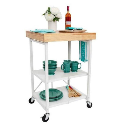 Origami Wheeled Kitchen Island Bar Cart with Double Wine Rack Bottle Holder - VMInnovations
