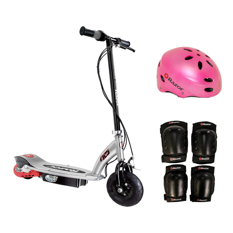 Razor E125 Electric Motorized Scooter, With Youth Helmet, Elbow & Knee Pad Set