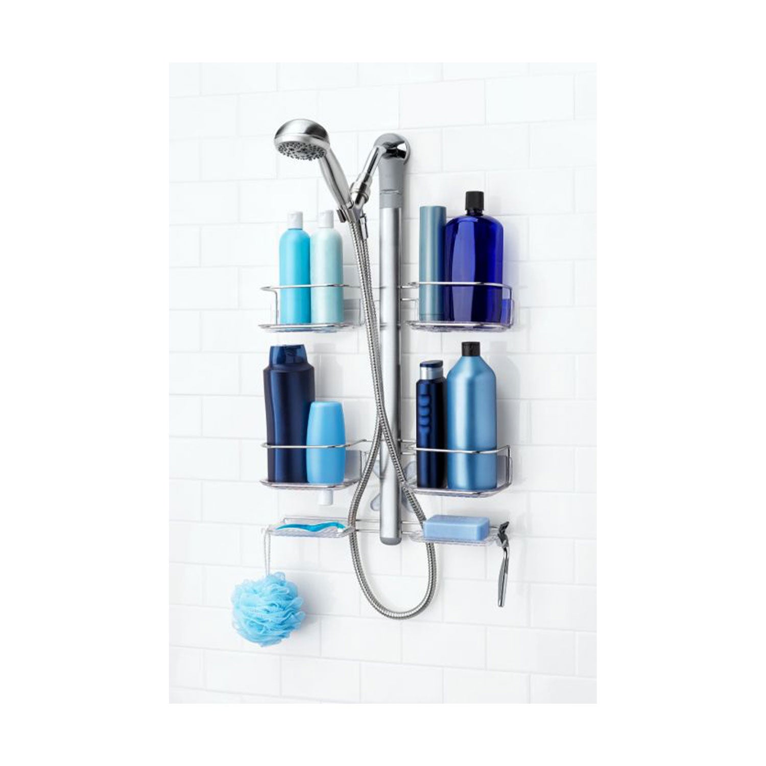 OXO Stainless Steel Shower Caddy w/ Hose Keeper Handheld Shower Heads (Used)