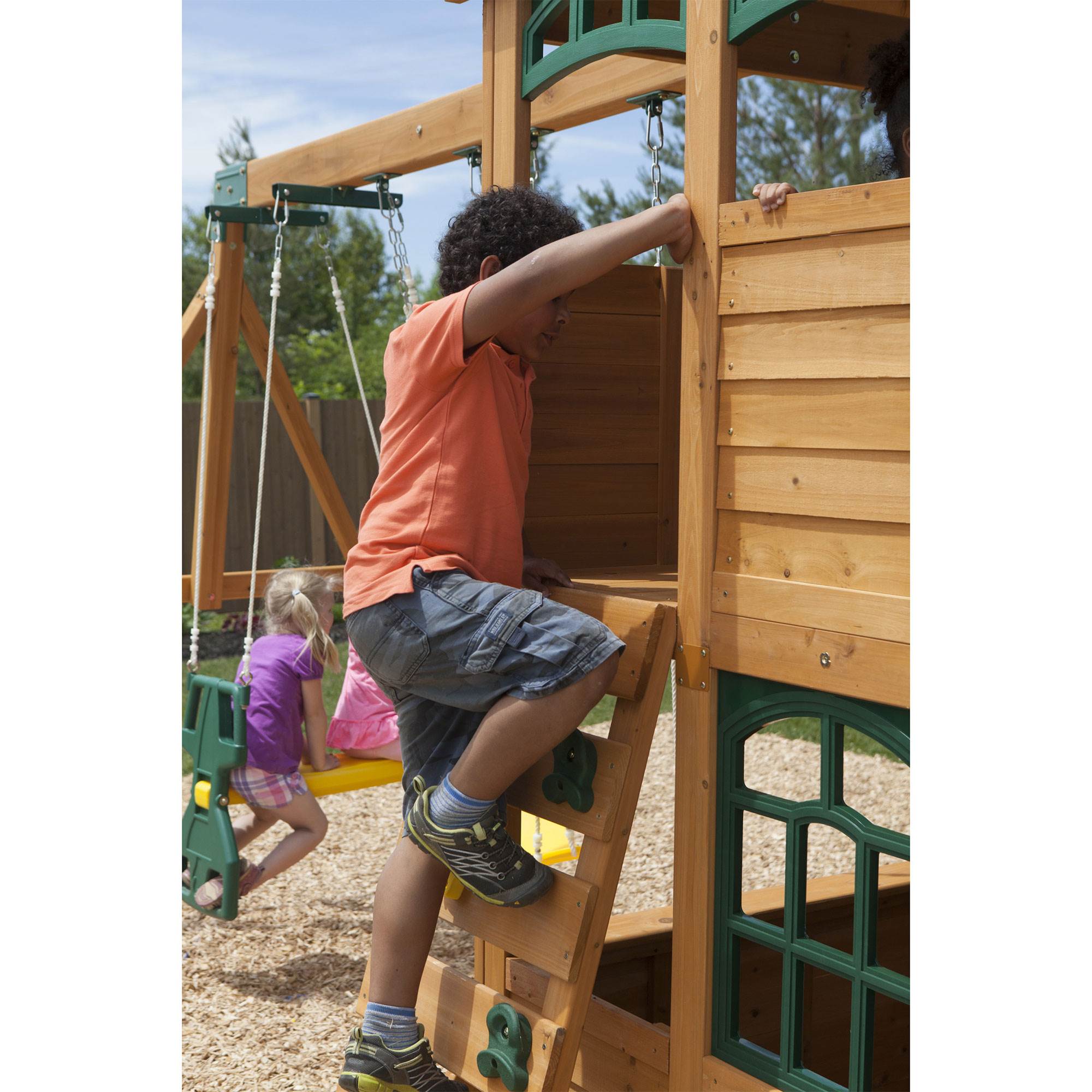 Kidkraft Cloverdale Wooden Backyard Outdoor Slide and Swing Playset Playground