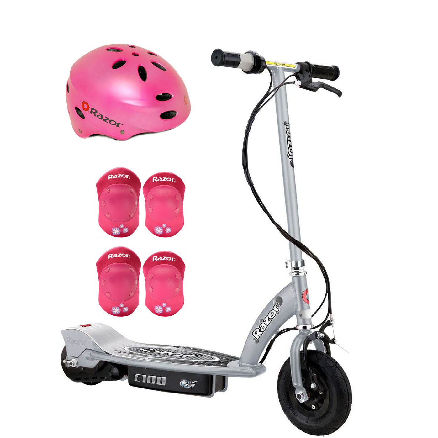 Razor E100 Kids 24 Volt Electric Ride On Scooter, Helmet, & Elbow & Knee Pads