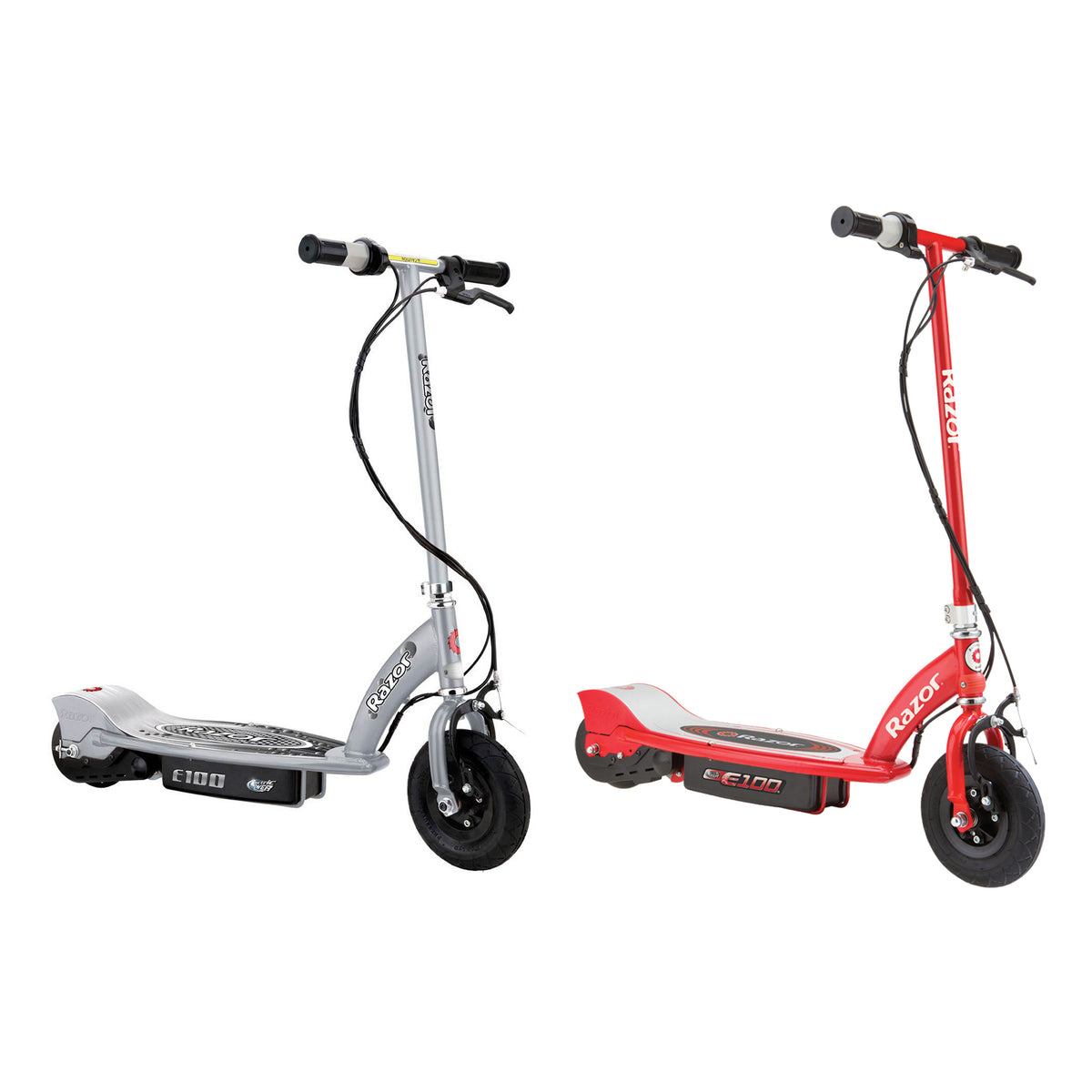 Razor E100 24 Volt Electric Powered Ride On Scooter, Silver and Red (2 Scooters)