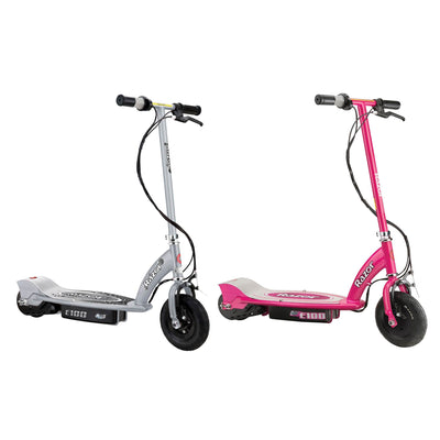 Razor E100 24 Volt Electric Powered Ride On Scooter, Silver & Pink (2 Scooters)