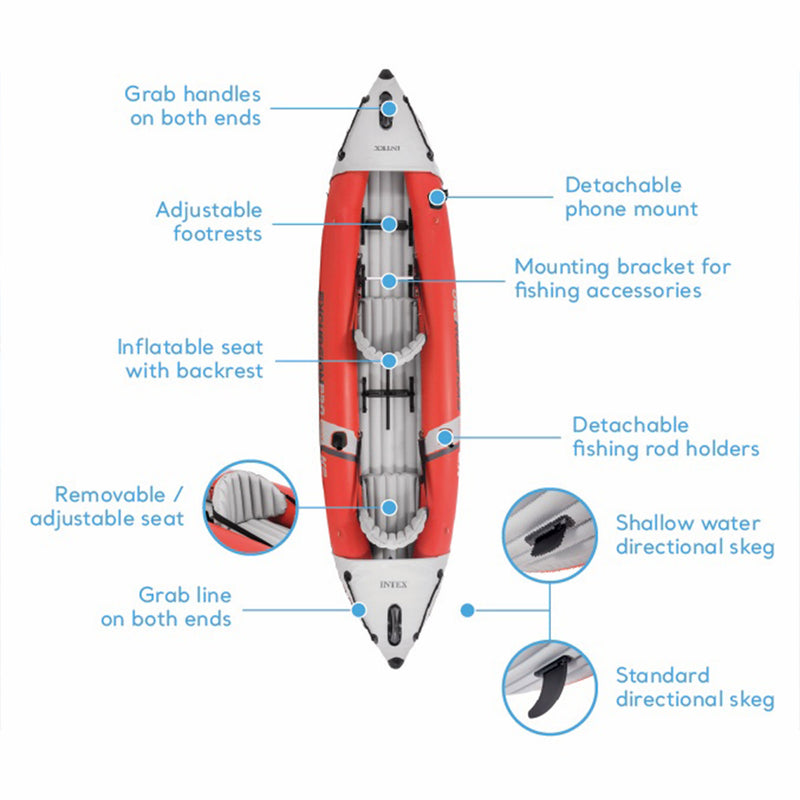 Intex Excursion Pro Inflatable 2 Person Vinyl Kayak with 2 Oars and Pump, Red