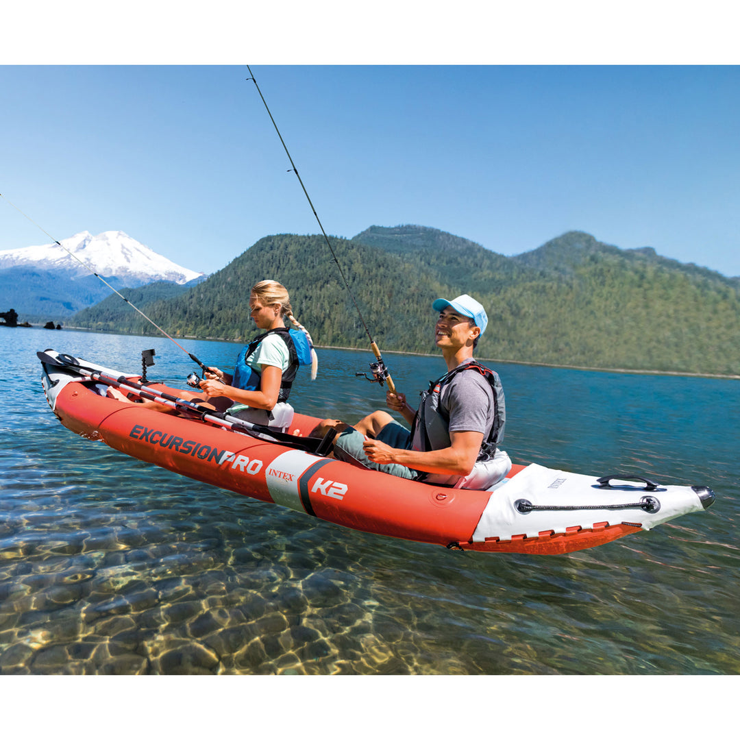 Intex Excursion Pro Inflatable 2 Person Kayak Set w/ Oars & Pump, 2-Pack, Red