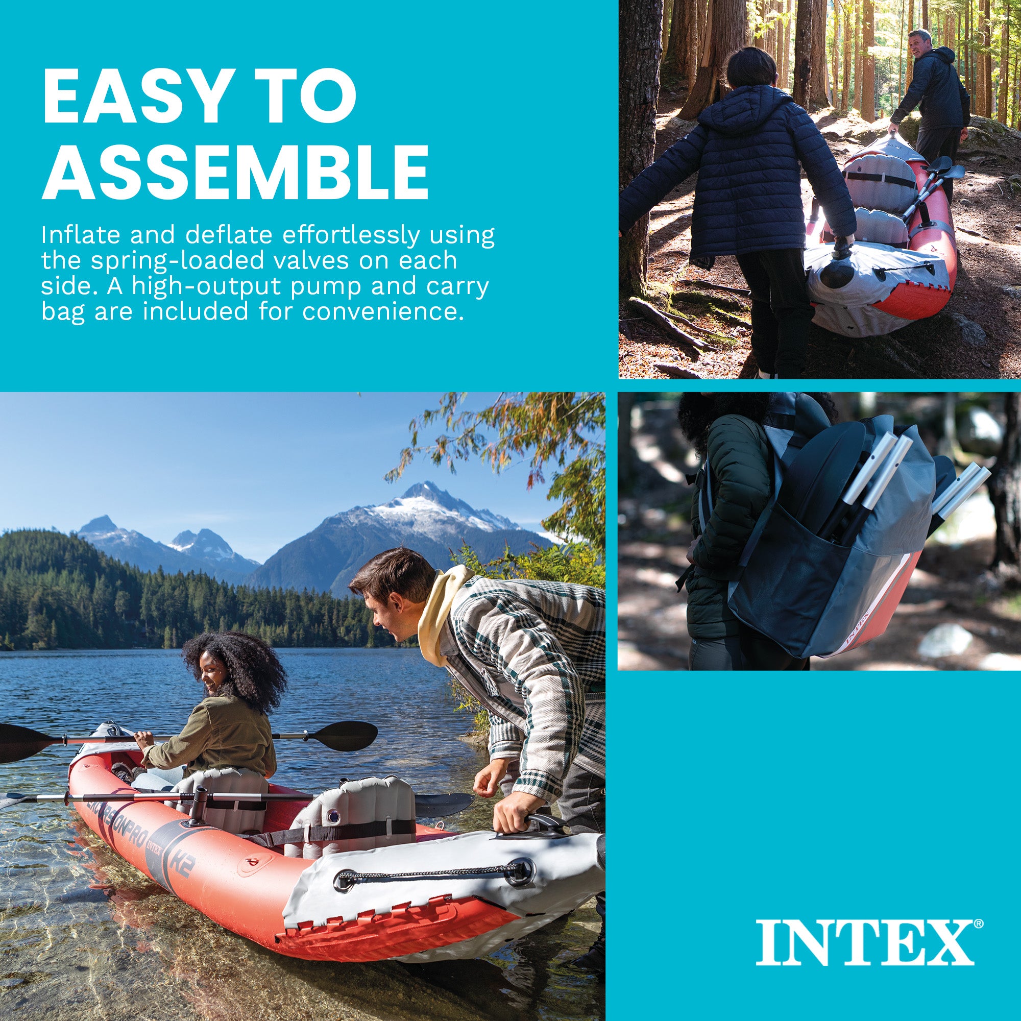 Intex Excursion Pro Inflatable 2 Person Vinyl Kayak with 2 Oars and Pump, Red