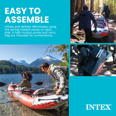 Intex Excursion Pro Inflatable 2 Person Vinyl Kayak with 2 Oars and Pump, Red
