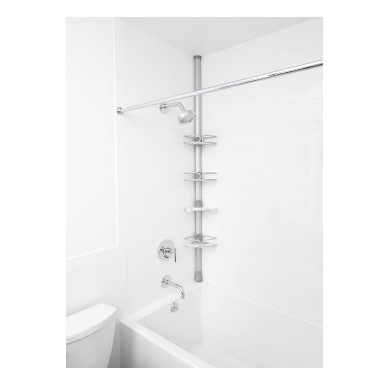 OXO Good Grips Quick-Extend Aluminum Pole Shower 4-Shelf Bath Caddy Silver(Used)