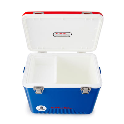 Engel 19 Quart 32 Can Airtight Odor Resistant Cooler Drybox, Red/Blue (Used)