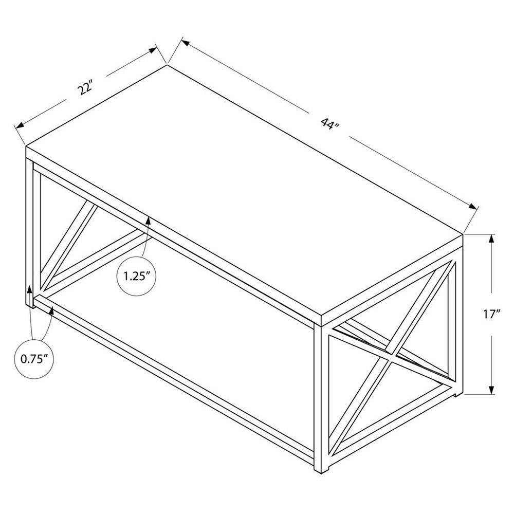 Monarch Natural Wood-Look Finish Chrome Metal Contemporary Design Coffee Table