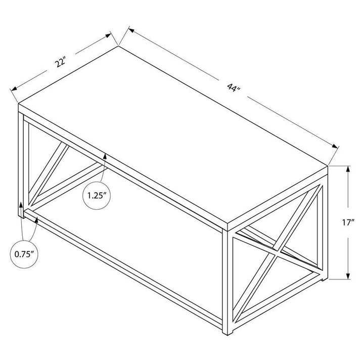 Monarch Natural Wood-Look Finish Chrome Metal Contemporary Design Coffee Table