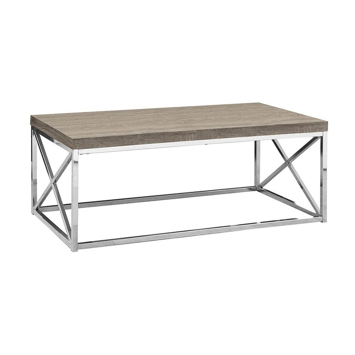Monarch Dark Taupe Wood-Look Chrome Metal Contemporary Style Coffee Table (Used) - VMInnovations