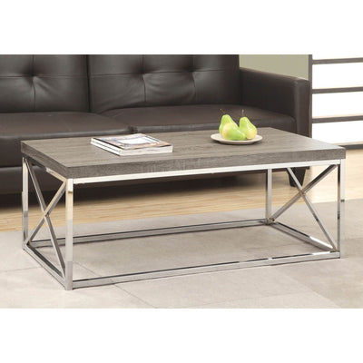 Monarch Dark Taupe Wood-Look Finish Chrome Metal Contemporary Style Coffee Table