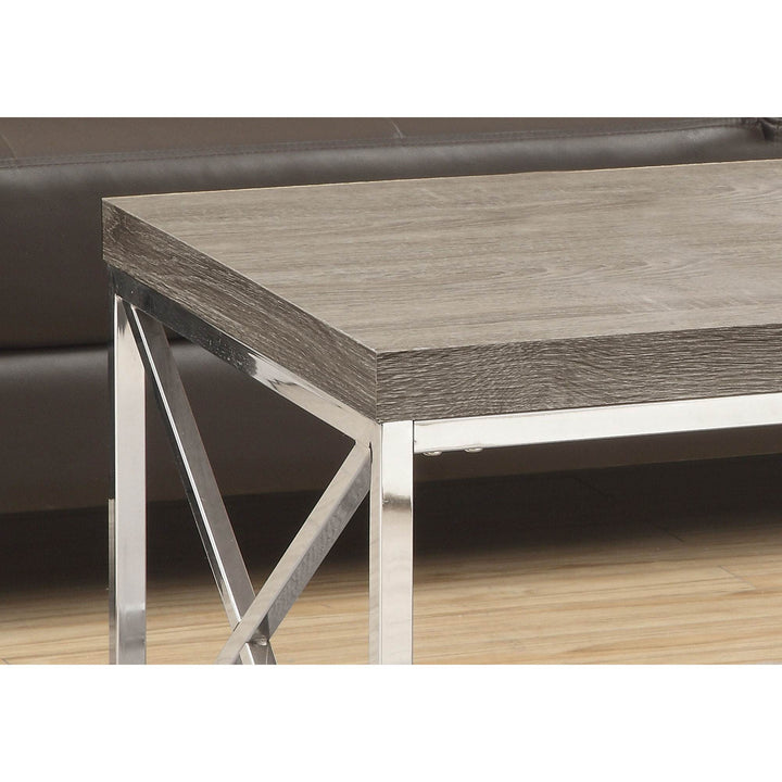 Monarch Dark Taupe Wood-Look Chrome Metal Contemporary Style Coffee Table (Used) - VMInnovations