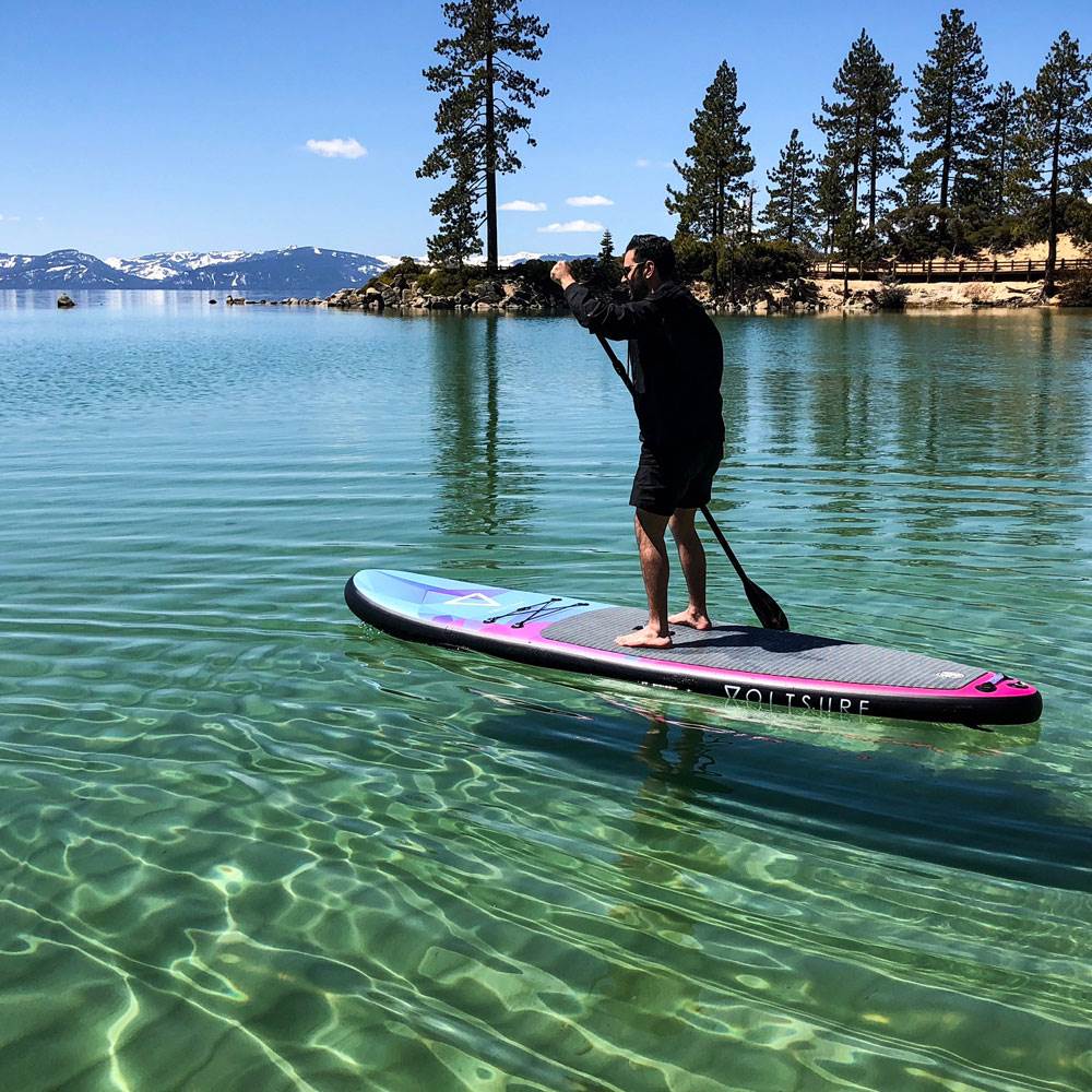 VoltSurf 11 Foot Rover Inflatable SUP Stand Up Paddle Board Kit w/ Pump, Black