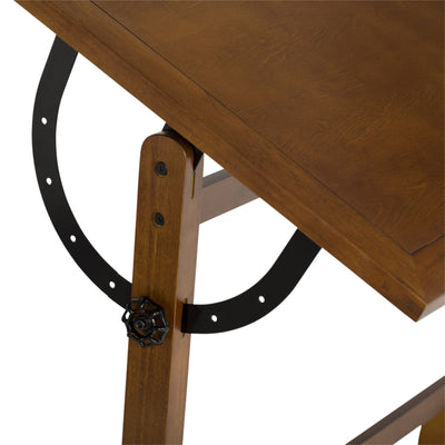 Studio Design 42" Vintage Drawing Drafting Wood Table, Rustic Oak (Open Box)