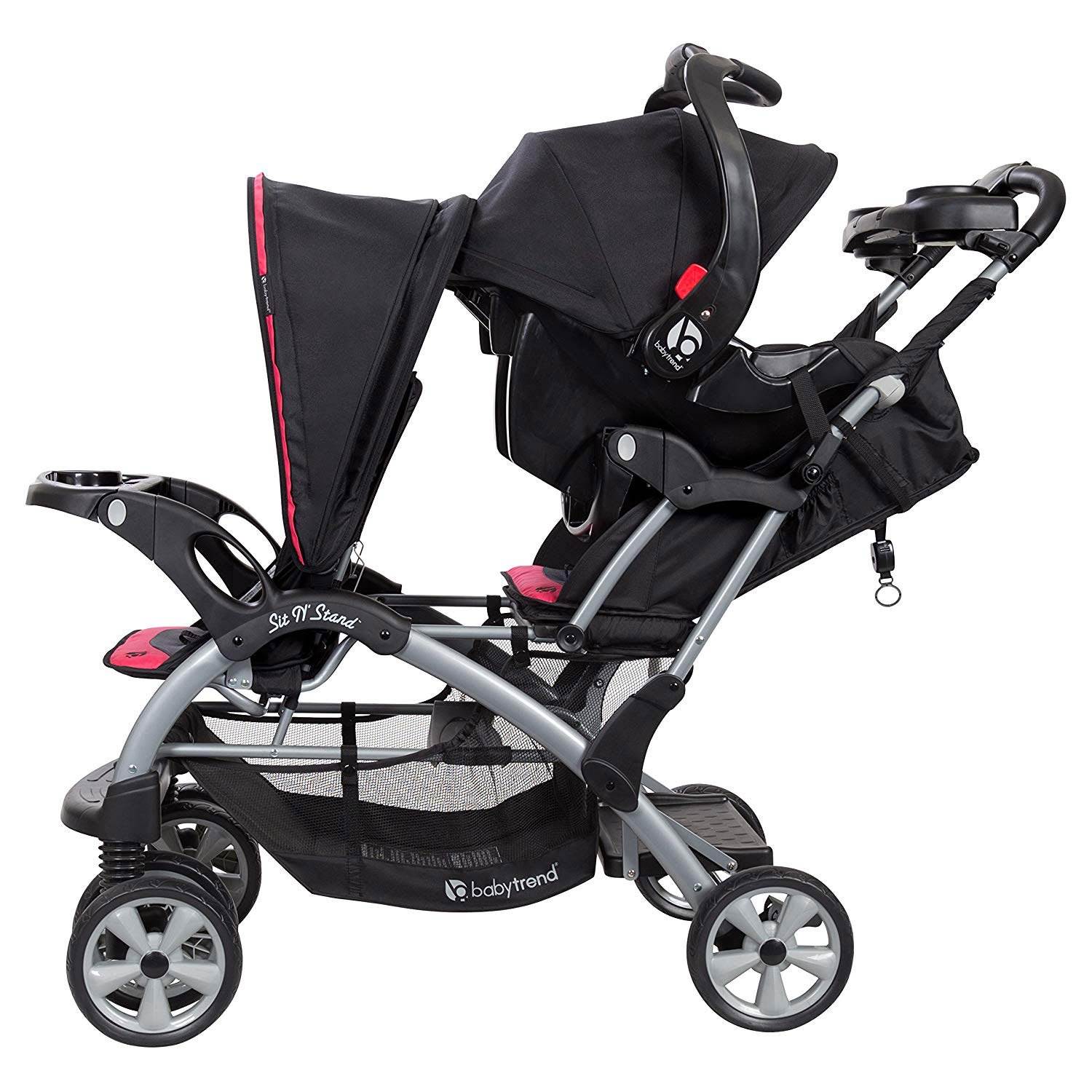 Baby Trend Sit N' Stand Toddler and Baby Double Stroller, Optic Pink (Open Box)