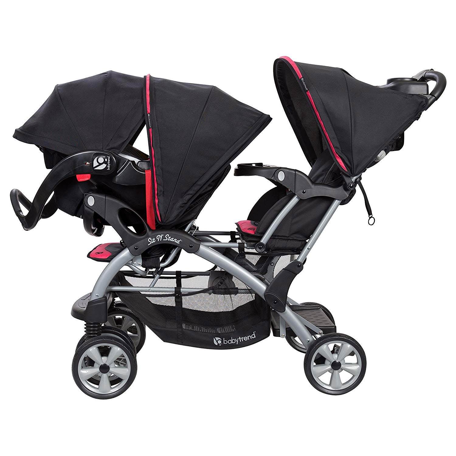 Baby Trend Sit N' Stand Toddler and Baby Double Stroller, Optic Pink (Open Box)
