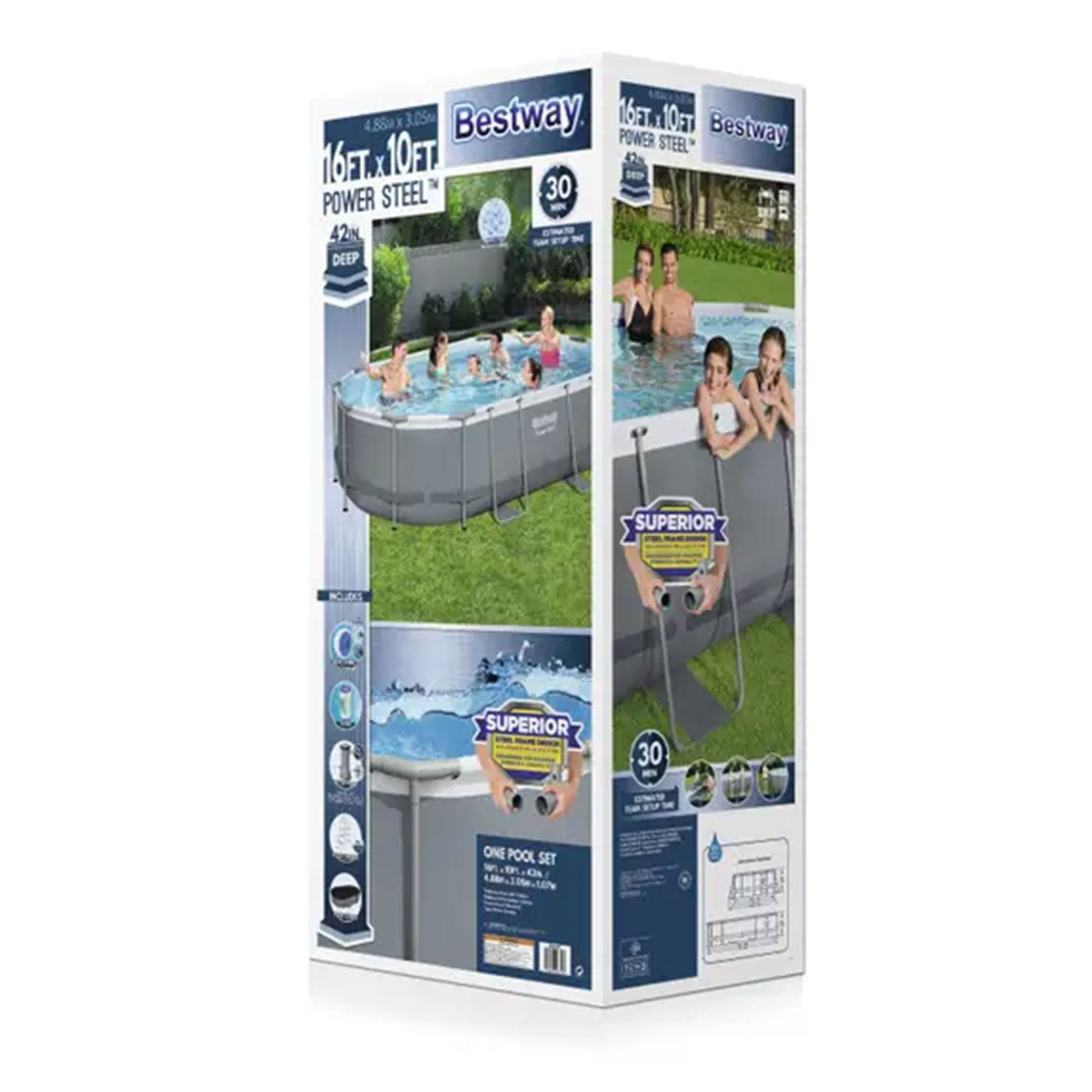 Bestway Power Steel 16 x 10-Foot Above Ground Pool Set with w/ Surface Skimmer
