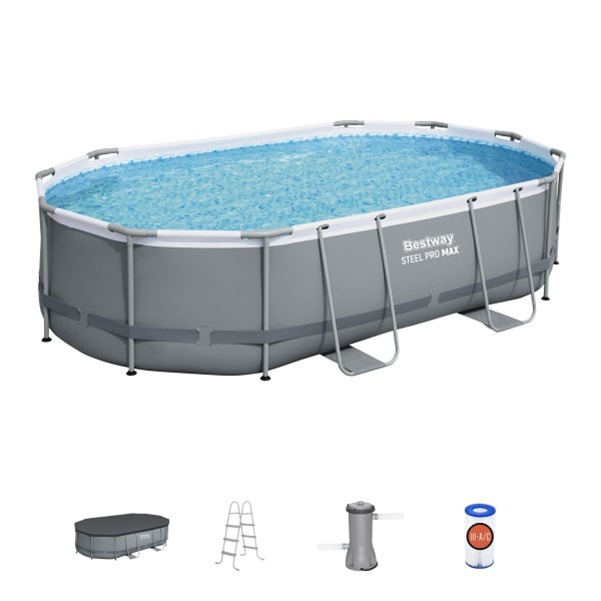 Bestway 16ft x 10ft x 42in Power Steel Above Ground Pool Set w/Pump (For Parts) - VMInnovations