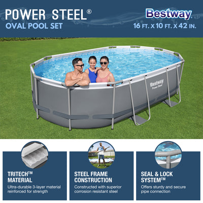 Bestway Power Steel 16' x 10' x 42" Rectangular Above Ground Swimming Pool Set