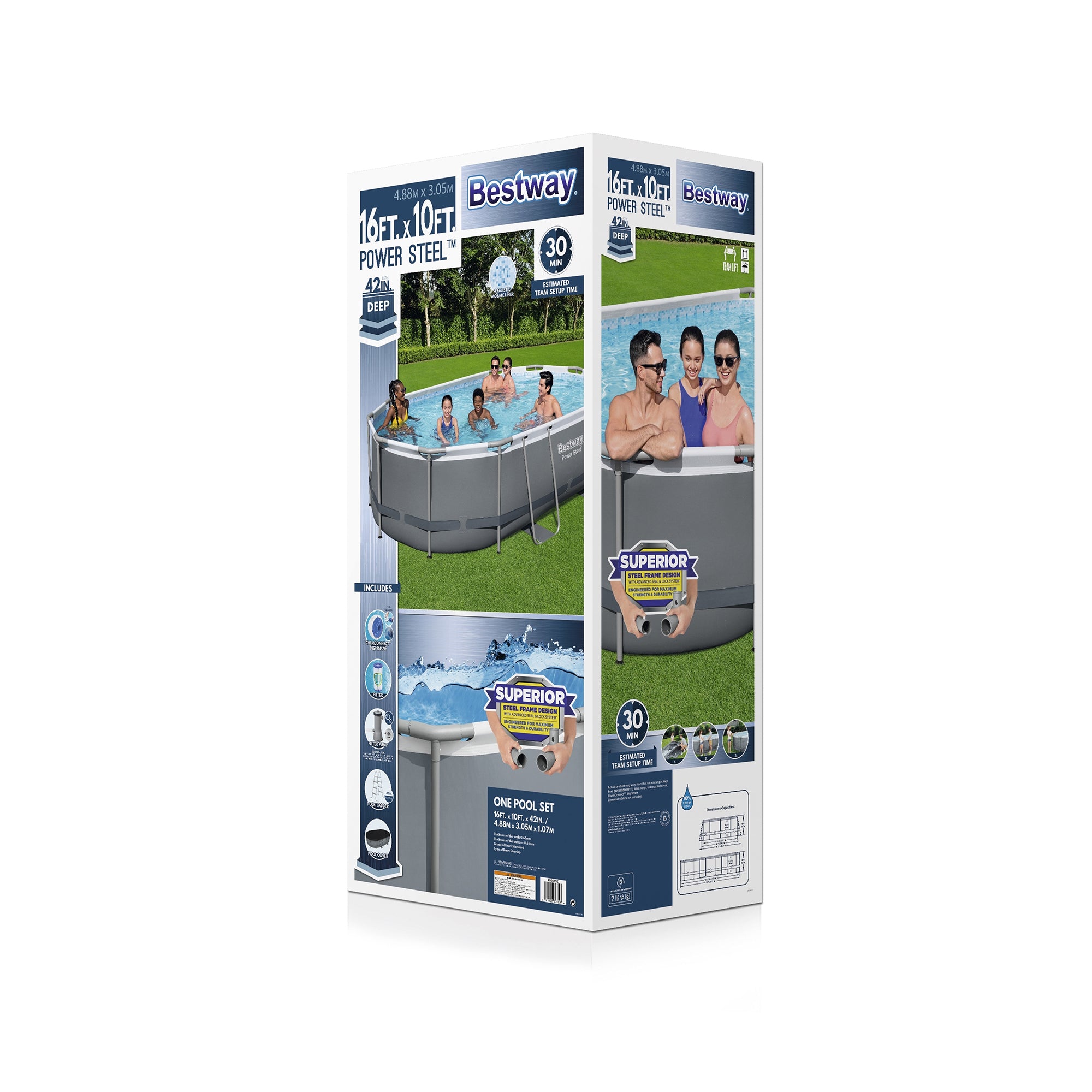 Bestway 16ft x 10ft x 42in Power Steel Above Ground Pool Set w/Pump (For Parts) - VMInnovations