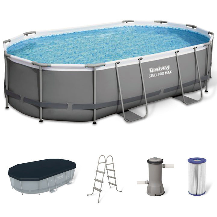 Bestway Power Steel 16' x 10' x 42" Rectangular Above Ground Swimming Pool Set - VMInnovations