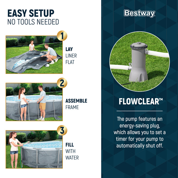 Bestway Power Steel 16' x 10' x 42" Rectangular Above Ground Swimming Pool Set - VMInnovations