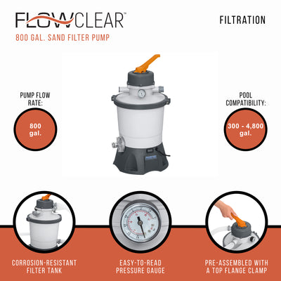 Bestway 58516E Flowclear 800 Gallon Sand Filter Pool Pump for Above Ground Pools - VMInnovations