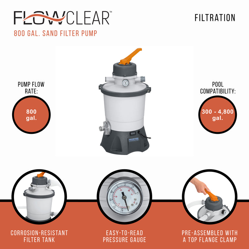 Bestway 58516E Flowclear 800 Gallon Sand Filter Pump for Above Ground Pools