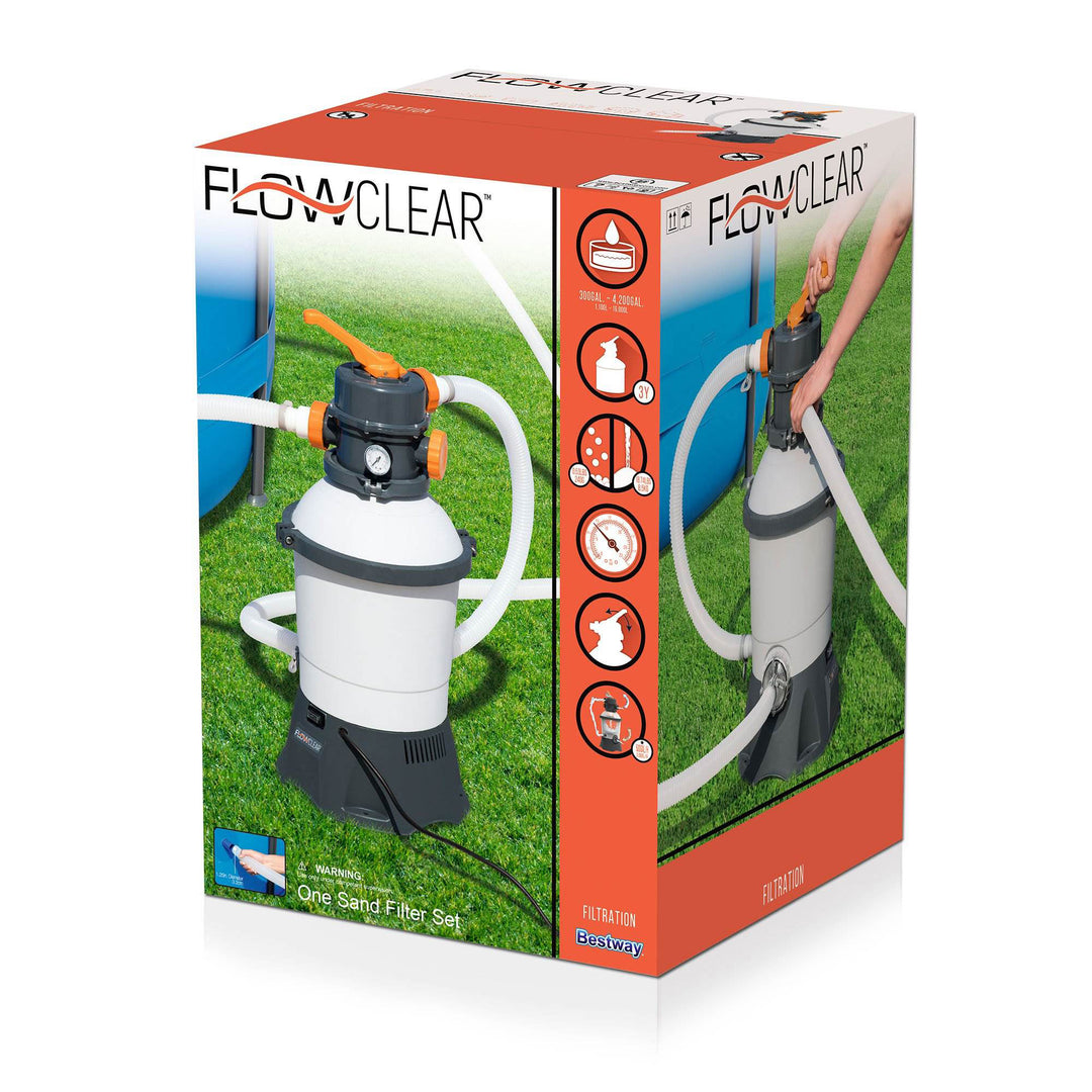 Bestway 58496E Flowclear 1000 GPH Silica & Sand Swimming Pool Filter Pump, Gray