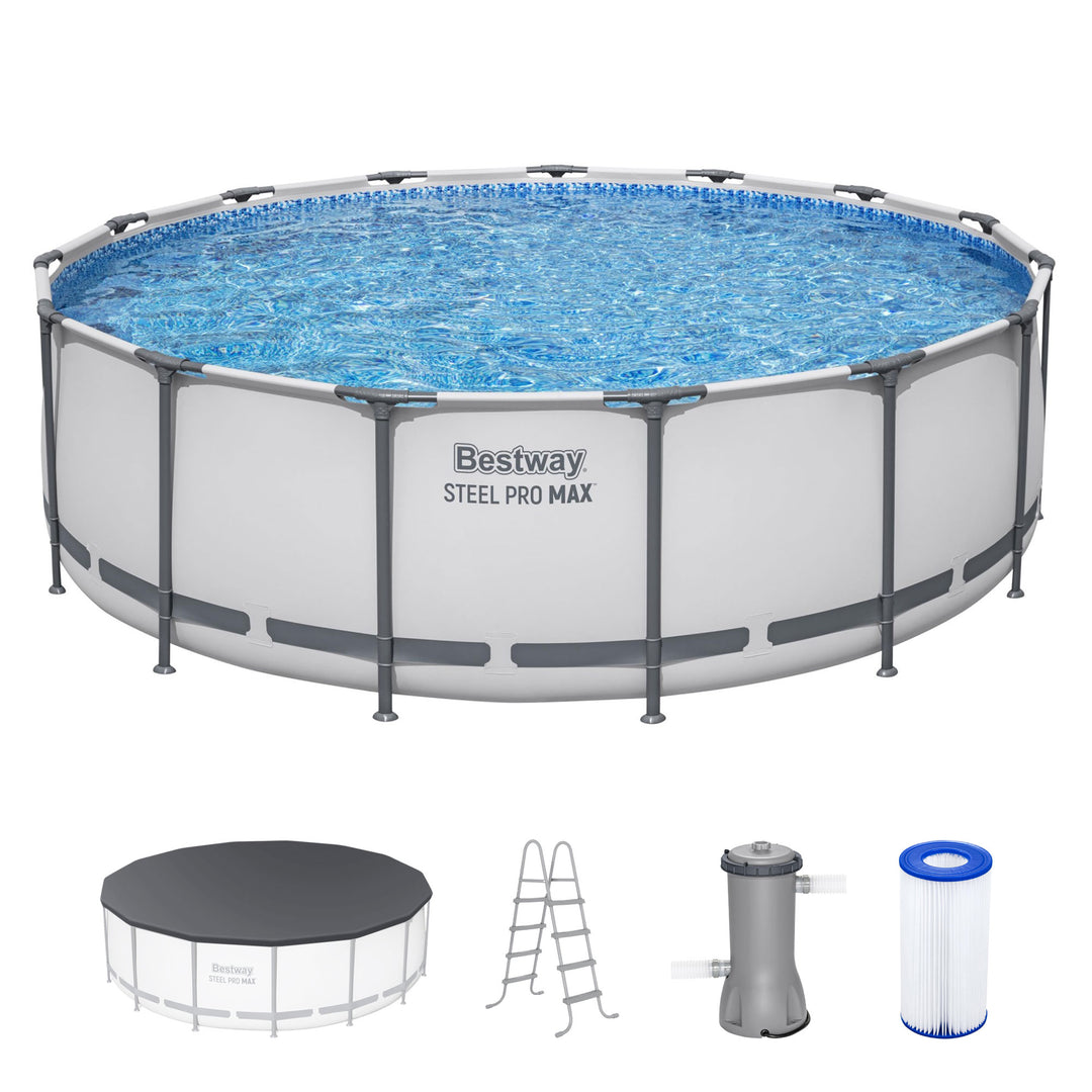 Bestway Steel Pro Max 15 Foot Round Metal Frame Pool, Filter Pump & Ladder(Used)