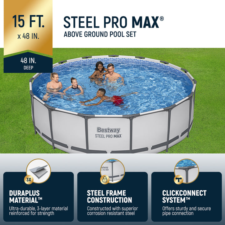 Bestway Steel Pro Max 15 Foot Round Metal Frame Pool, Filter Pump & Ladder(Used)