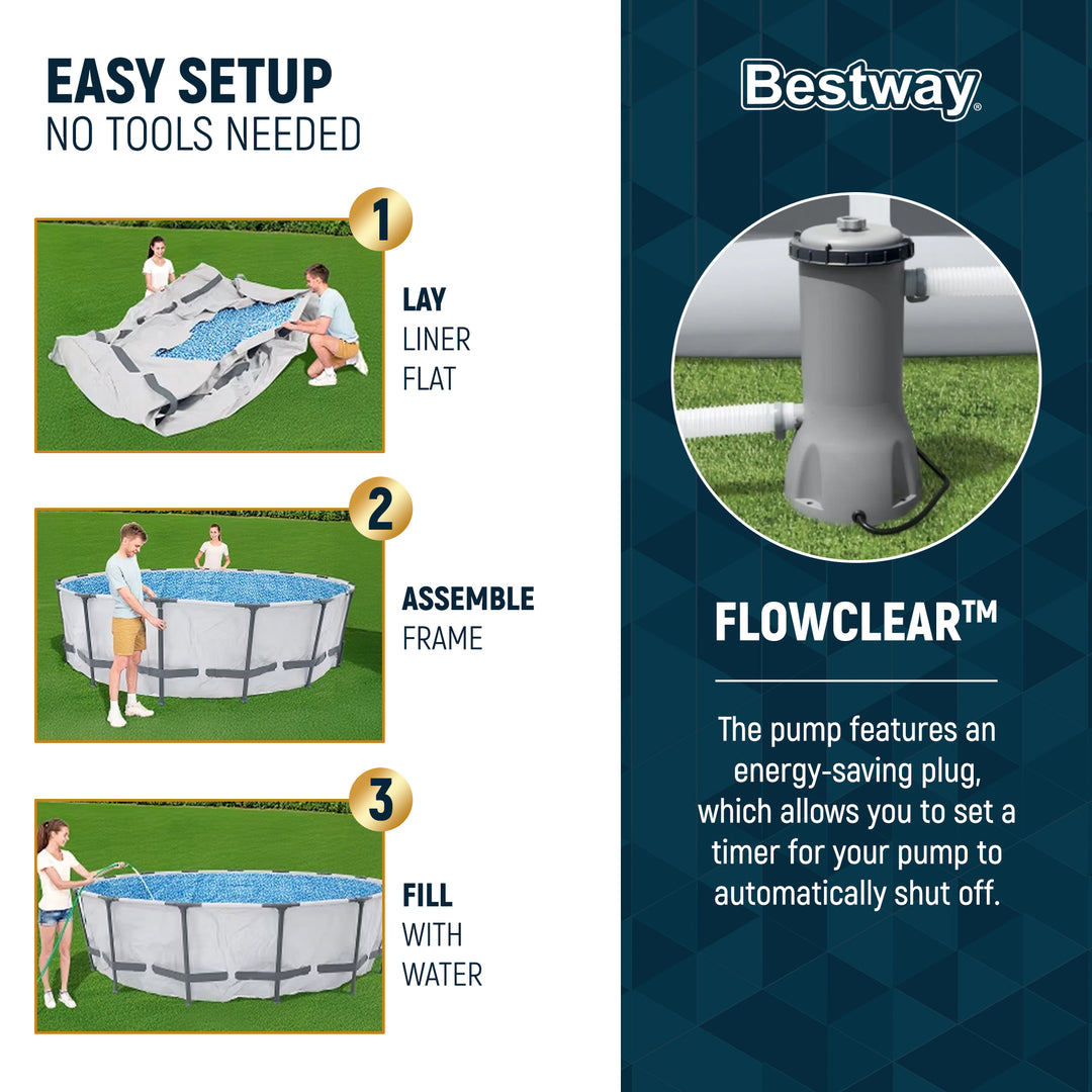 Bestway Steel Pro Max 15 Foot Round Metal Frame Pool, Filter Pump & Ladder(Used)
