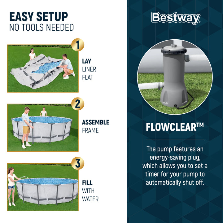 Bestway Steel Pro Max 15 Foot Round Metal Frame Pool, Filter Pump & Ladder(Used)