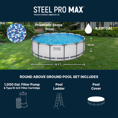 Bestway Steel Pro 15ft x 48in Metal Frame Pool w/ Filter Pump, Ladder(For Parts) - VMInnovations