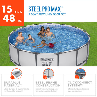 Bestway Steel Pro Max 15 Foot Round Metal Frame Pool, Filter Pump & Ladder(Used)