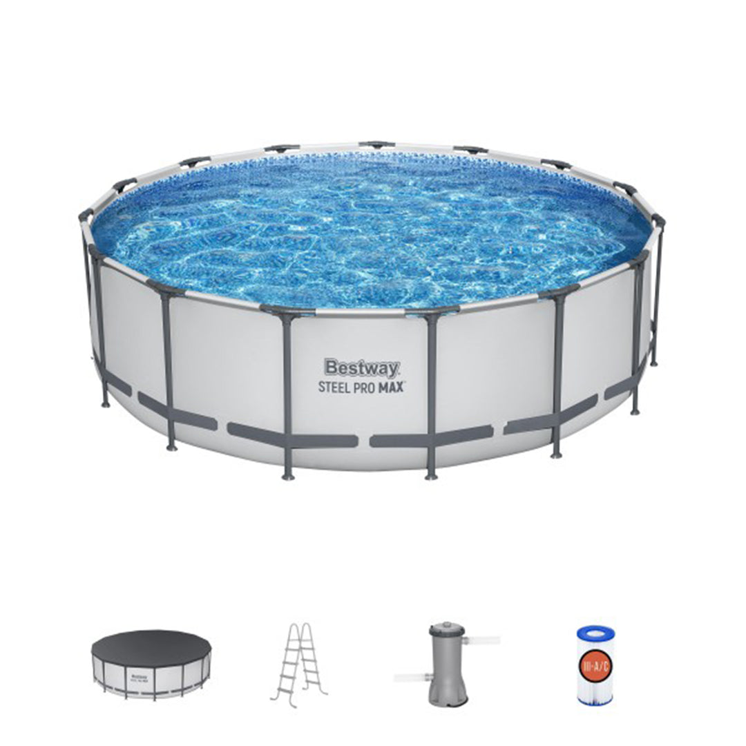 Bestway Steel Pro Max 15 Foot Round Metal Frame Pool, Filter Pump & Ladder(Used)