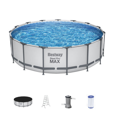 Bestway Steel Pro Max 15 Foot Round Metal Frame Pool, Filter Pump & Ladder(Used)