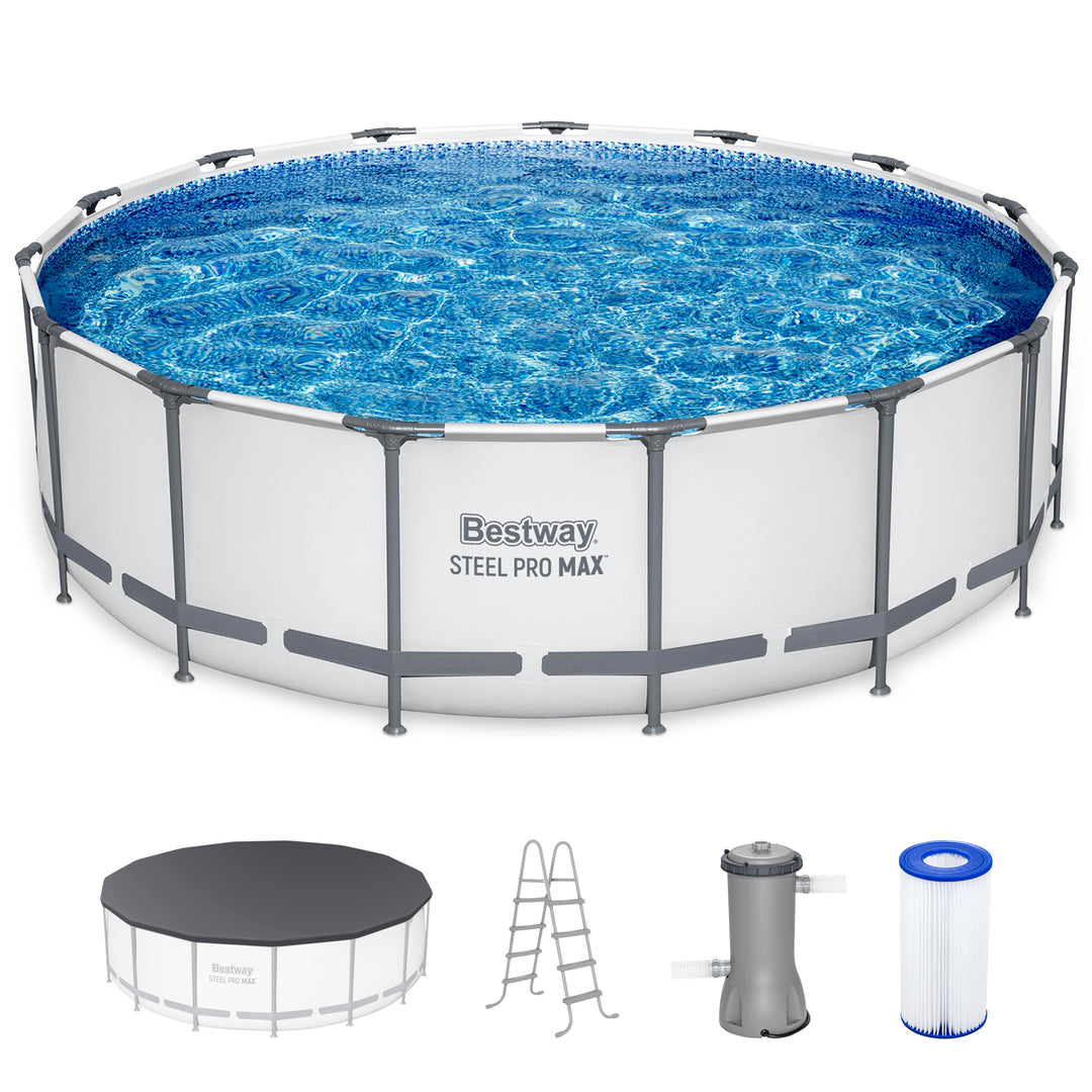 Bestway Steel Pro Max 15 Foot Round Metal Frame Pool, Filter Pump & Ladder(Used)