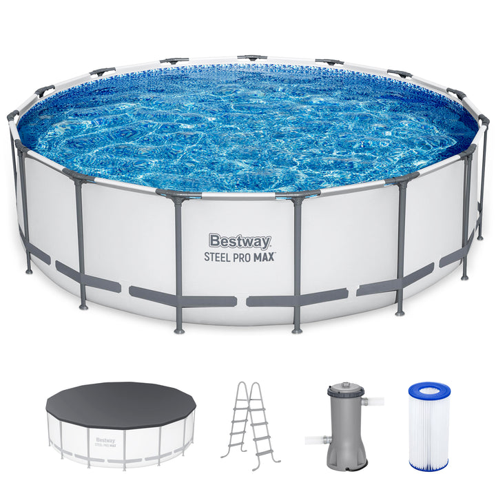 Bestway Steel Pro Max 15 Foot Round Metal Frame Pool, Filter Pump & Ladder(Used)