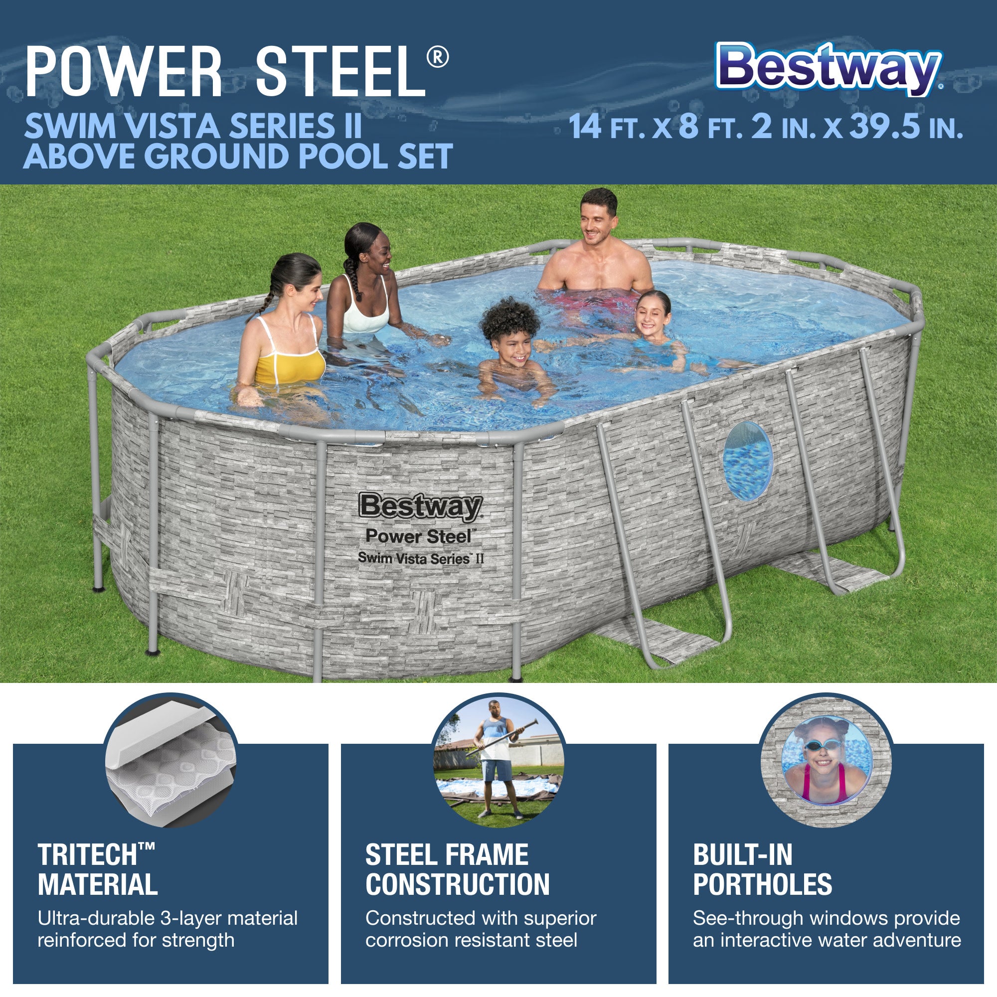 Bestway Power Steel Swim 14'x8'2"x39.5" Above Ground Swimming Pool Set(Open Box) - VMInnovations