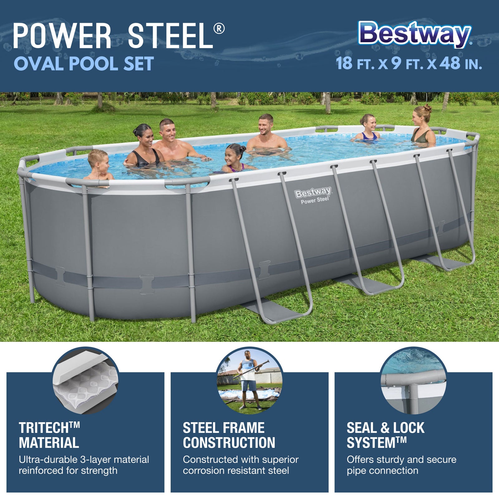 Bestway Power Steel 18ft x 9ft x 48in Swimming Pool Set with Pump (For Parts) - VMInnovations