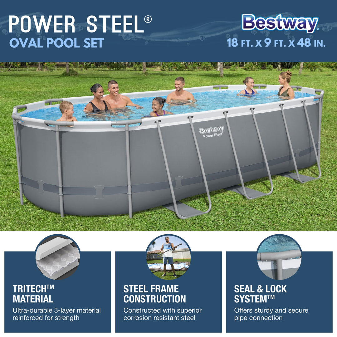 Bestway Power Steel 18ft x 9ft x 48in Above Ground Pool Set with Pump (Open Box) - VMInnovations