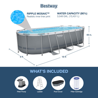 Bestway Power Steel 18ft x 9ft x 48in Above Ground Swimming Pool Set with Pump