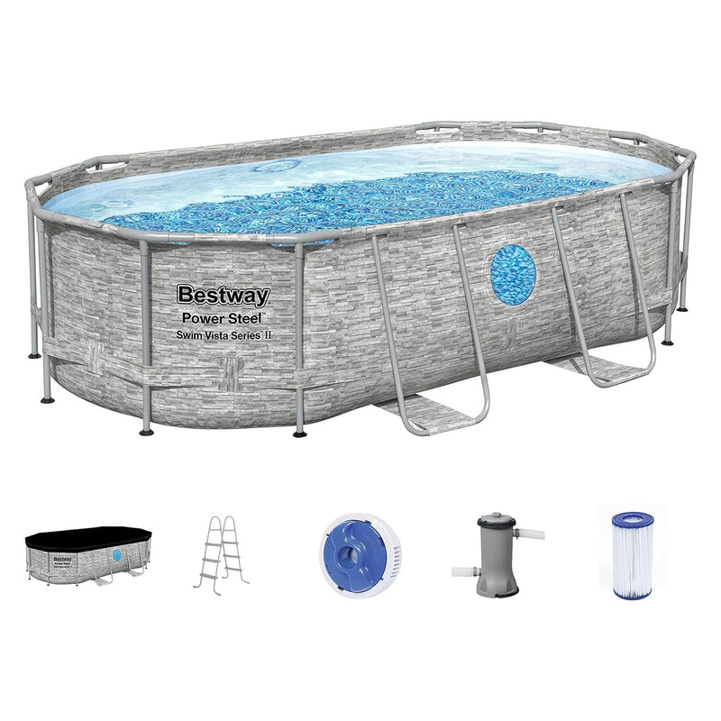 Bestway Power Steel Swim Vista 14 x 8 x 3.3 Foot Pool Set with Pump (Used)